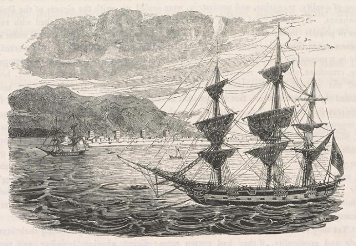 ‘Ras-el-Khyma, the chief port of the Wahabee pirates’ from James Buckingham, Travels in Assyria, Media, and Persia, 1830. 567.g.5, f.476