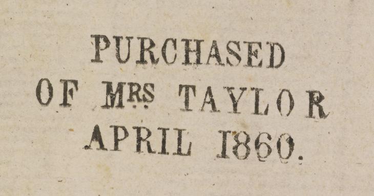 Buyer’s annotation printed on one of the manuscripts purchased from Mrs Taylor in 1860. Add MS 23391, f. ii-v