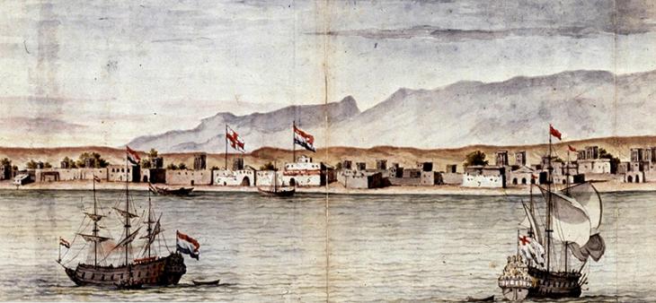 Detail of a painting of Bandar e-Abbas, by Cornelius de Bruyn, 1704 (Public Domain: National Archief, Netherlands)