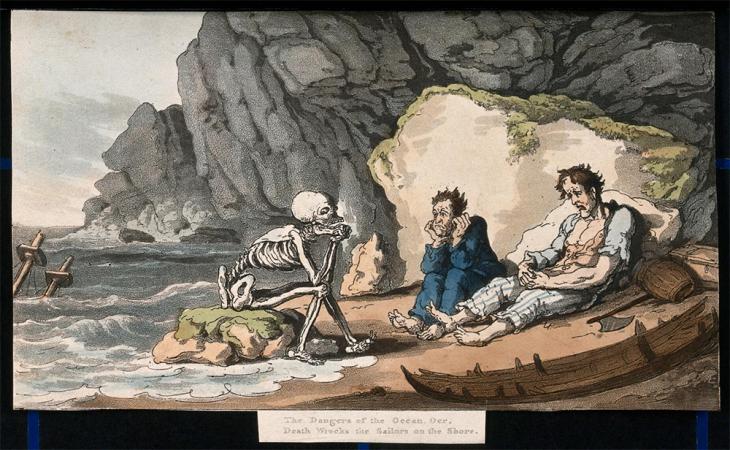 The dance of death: the shipwreck. Coloured aquatint by T. Rowlandson, 1816. Creative Commons (Wellcome Collection)