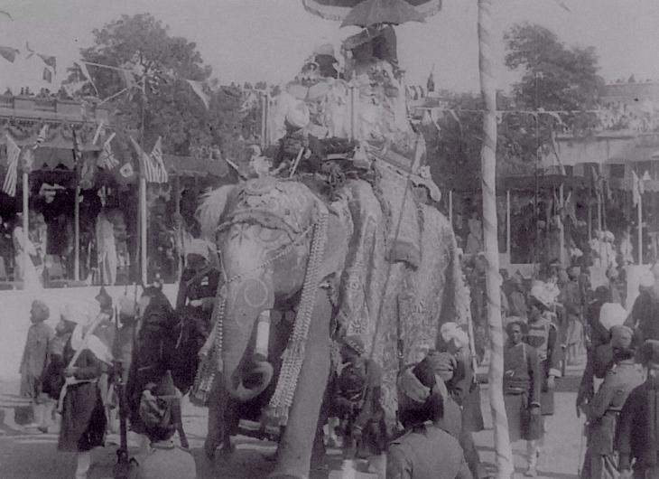 Still frame of Lord and Lady Curzon entering Delhi on an elephant during the Delhi Durbar of 1902. Image courtesy of BFI National Archive