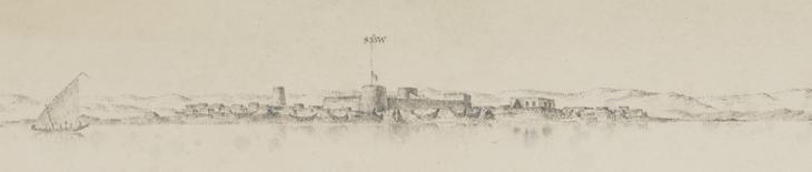 Drawing of Doha town, 1823. IOR/X/3694, f. 1v