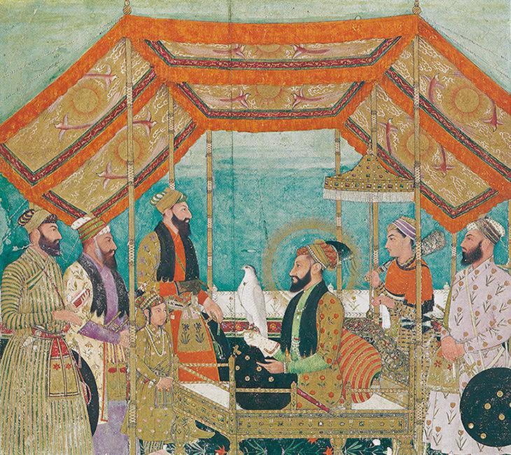 Painting of Aurangzeb holding court, attributed to Bichitr, c. 1660. from Imperial Mughal painting / Stuart Cary Welch (New York : George Braziller, 1978), p. 112. Public Domain. Image digitised by BLQFP