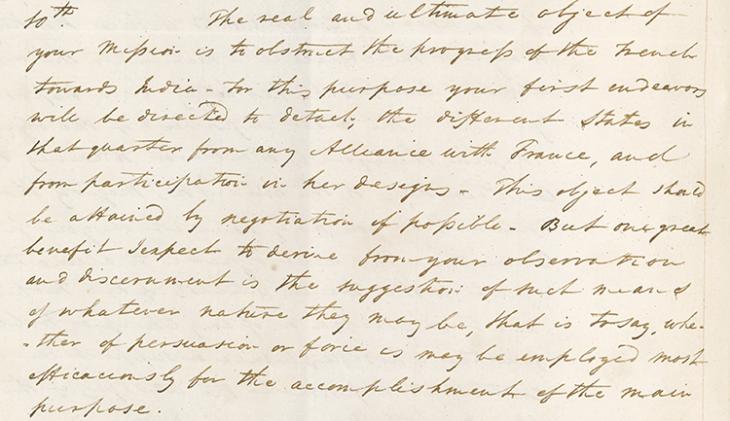 Extract of draft instructions for Malcolm’s mission to Persia, from the proceedings of the Supreme Council of Bengal, Fort William, 30 January 1808. IOR/G/29/33, f. 26v