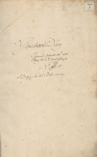 Title page of one of the Gombroon Diaries. IOR/G/29/3, f. 3r