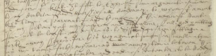 Fragment in which the anonymous writer expresses ‘Love to my Contrie, and worshipfull Company, to whome I am at this time a searvante,’ 29 May 1607. IOR/L/MAR/A/IV, f. 8r