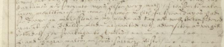 Fragment in which the anonymous author compares his ‘owne sorrowe’ to that of Dido in Virgil’s Aeneid, 25 June 1607. IOR/L/MAR/A/IV, f. 11r