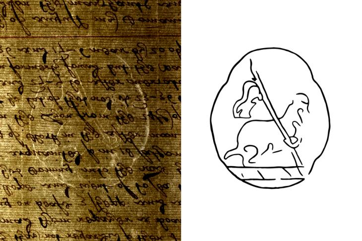 ‘Paschal Lamb’ or Lamb of God watermark, showing the insignia of John the Baptist. Watermark traced by Matt Lee for the British Library, 2021. IOR/L/MAR/A/XLII f. 29v