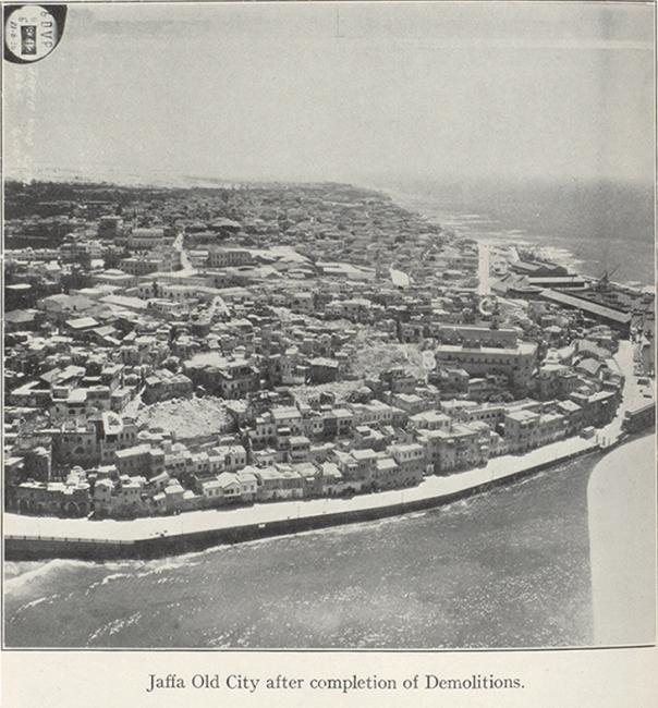 An aerial photograph of Jaffa indicating house demolitions carried out by British forces during the Revolt. IOR/L/MIL/17/16/16, f. 105v