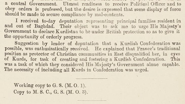 Excerpt from a British account of a meeting between British officials and Kurdish representatives, 16 November 1916. IOR/L/MIL/17/5/3312, f. 50r