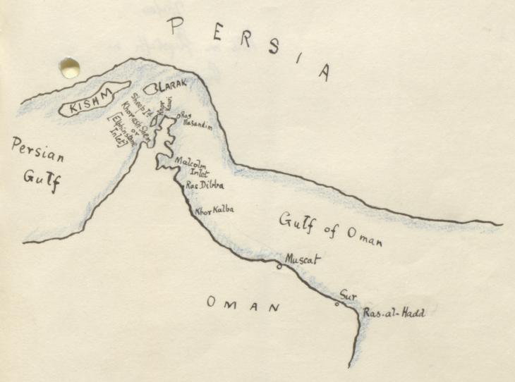 Sketch map showing the Musandam Peninsula and Gulf of Oman, December 1904. IOR/L/PS/10/23, f. 141r