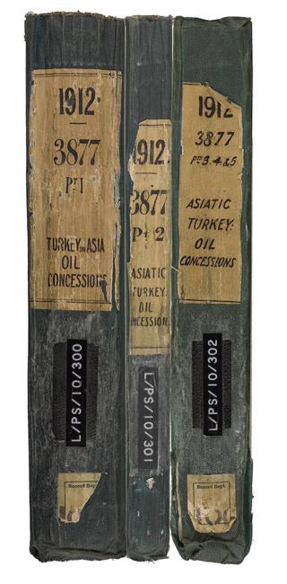 Spines of three volumes spanning five parts of the same subject. IOR/L/PS/10/300-302