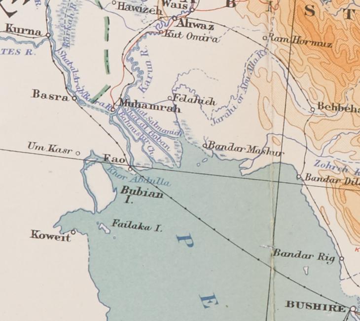 Detail from a 1908 War Office map of Persia and Afghanistan that shows Mohammerah. IOR/L/PS/10/332, f. 77