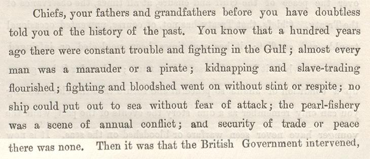 Excerpt in English from Lord Curzon’s address to the rulers of the Trucial Coast, 21st November 1903. IOR/L/PS/10/606, ff. 129r-v