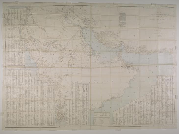 ‘Map of the Persian Gulf, ’Omān and Central Arabia’ compiled by Hunter. IOR/L/PS/20/C91/6, f. 1r