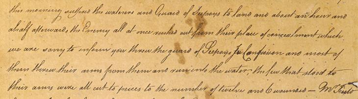 Extract of a letter from Charles Elphinstone and Lawrence Nilson, aboard the Revenge at sea, to James Morley, East India Company Resident at Bushire, and his assistant, George Green, dated 29 May 1768. IOR/R/15/1/1, ff. 24r