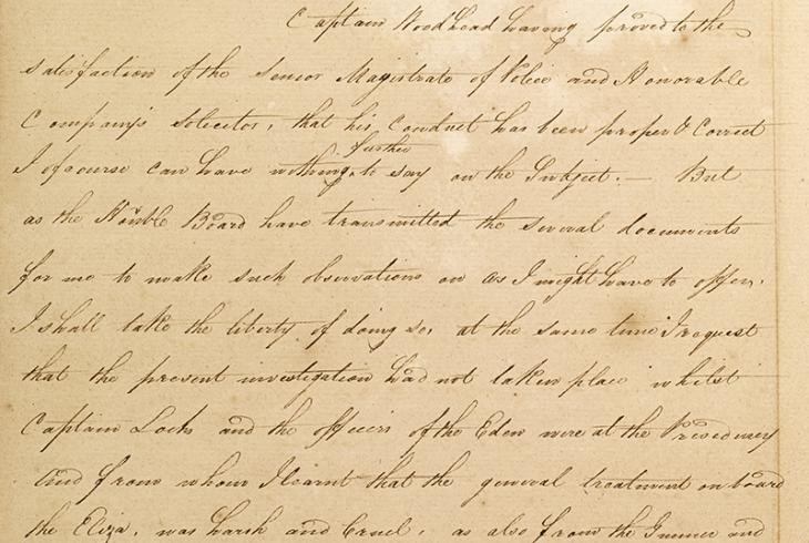Extract of a letter from William Bruce, Resident at Bushire (writing from Bombay) to James Bruce Simson, Secretary to the Government, Bombay, 13 Jun 1820. IOR/R/15/1/22, ff. 50–51