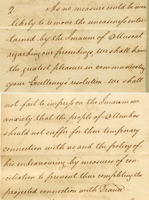 Extract of a letter from David Greenhill, Secretary to Government in Bombay, to Commodore Hood Hanway Christian, dated 12 October 1826. IOR/R/15/1/39, ff 23-24
