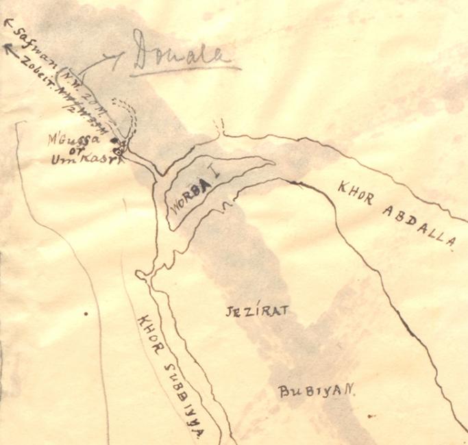 تفاصيل من &quot;رسم لخريطة مبدئية تقريبية للكويت والفاو وأم قصر والبلاد المحيطة&quot;. IOR/R/15/1/475، ص. ٨٢