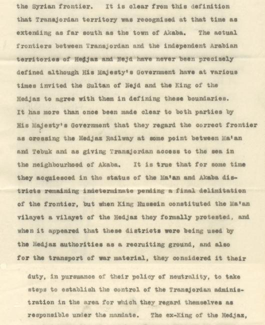 Extract from a transcript of Parliamentary Questions in which Colonial Secretary Leo Amery justifies the annexation of Ma’an, 6 July 1925. IOR/R/15/1/563, ff. 181r-182r