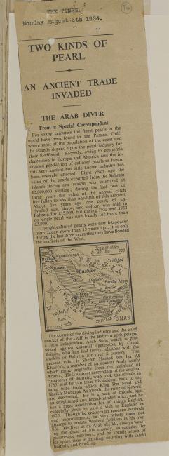 Press cutting from The Times, 6 August 1934. IOR/R/15/2/1349, f. 16
