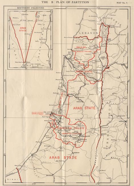 Map displaying one of Britain’s proposed partition plans for Palestine, 1938. IOR/R/15/2/165, f 119, f. 119v