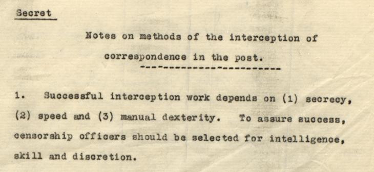 ‘Notes on methods of the interception of correspondence in the post’. IOR/R/15/2/191, f. 2
