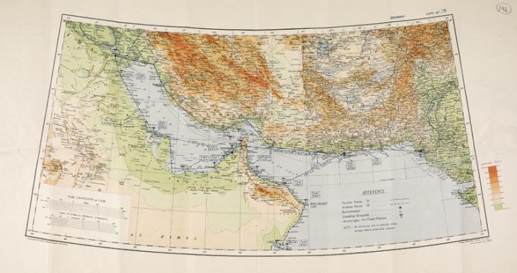 خريطة للخليج توضح المرافق الجوية على السواحل العربية والفارسية، حوالي ١٩٣٤. IOR/R/15/2/263، ص. ١٩٤
