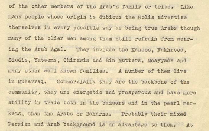 Extract of a letter from the Adviser to the Government of Bahrain, Charles Dalrymple Belgrave, to the Political Agent at Bahrain, Cornelius James Pelly, dated 17 February 1948. IOR/R/15/2/485, f. 7