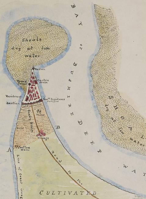 Detail from a sketch map of Bushehr, author unknown, c. 1820. IOR/X/3111, f. 1r