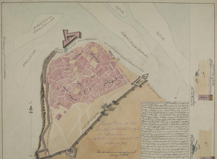 Persian plan of the town and fortifications of Bushire, prior to the bombardment by the British, 1856. IOR/X/3116