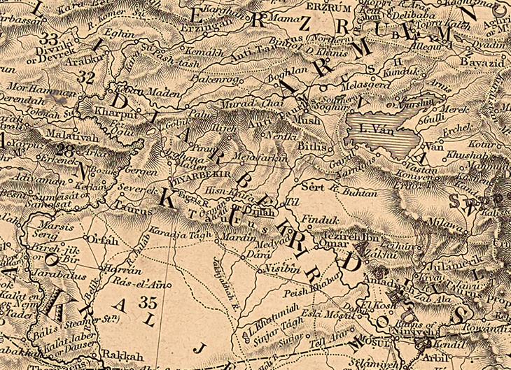 Detail from a map showing the Diyar Bakr region (modern-day Turkey), 1850. IOR/X/3151/1, f. 1r