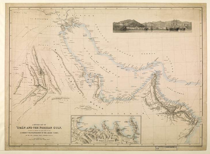 Map of Oman and the Gulf, 1871. IOR/X/3210, f. 1r