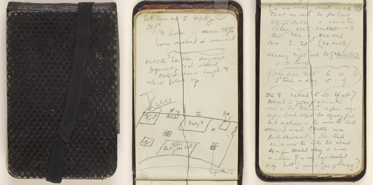 Cover and excerpts from a notebook kept by Curzon during his travels in Persia, 1889-90. Mss Eur F112/366
