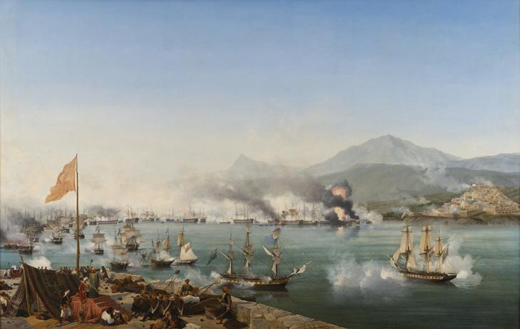 Painting of the Battle of Navarino by Ambroise-Louis Garneray, 1824-1830. Public Domain