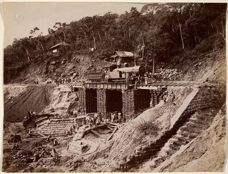 Photograph of a temporary railway bridge in Ceylon [Sri Lanka], June 1893. Experience of colonial railway construction proved crucial to British success in Mesopotamia. Photo 1178.(1). BL Images online