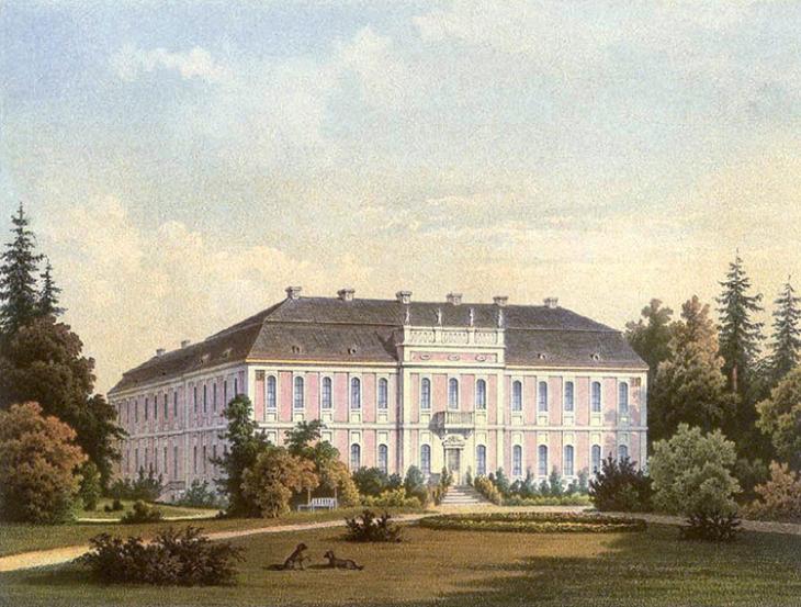 Painting of Finkenstein Palace by Alexander Duncker, nineteenth century. Public domain