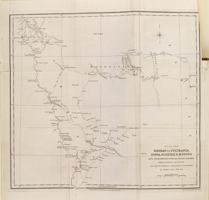 خريطة، مأخوذة من &quot;سرد لإقامة في كردستان&quot;، رسمها كلاوديوس جيمس ريتش، T 12055 vol. 2، ص. iii-و