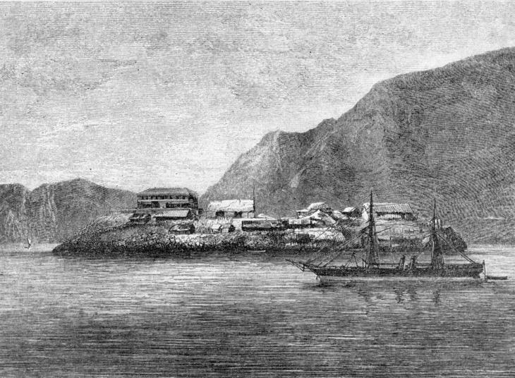 Engraving of Telegraph Island, by Frederic John Goldsmid, 1860s. Public Domain