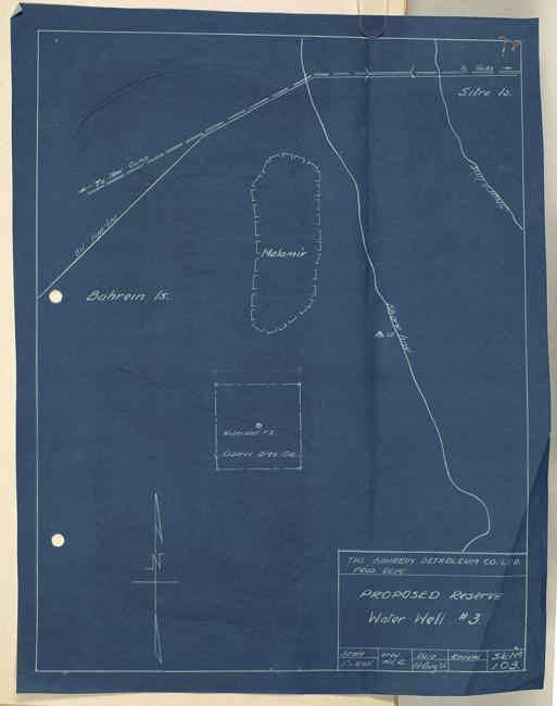 عنوان الصورة: بئر المياه المحفوظة المُقترح، شركة نفط البحرين المحدودة، ١٩٣٥. IOR/R/15/2/399، ص. ٧١